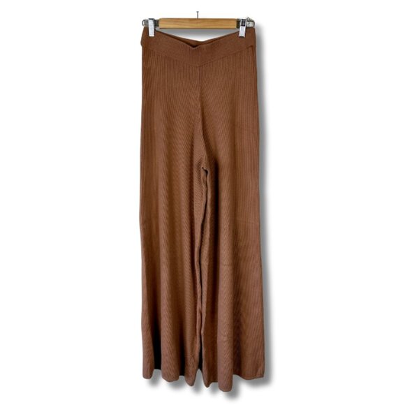 L’Agence Womens Medium Wide Leg Pants Ribbed Knit Quiet Luxury Camel Brown - Picture 1 of 4